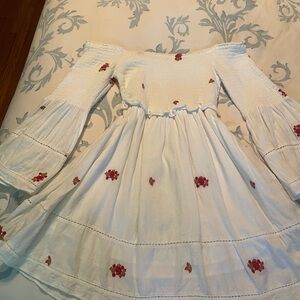FREE PEOPLE white off-the-shoulder dress with embroidered floral details